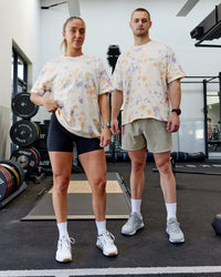Duo wearing Unisex Washed Huntington 24 Heavyweight Tee Oversize - Tie Dye Tangerine-Dahlia Purple | Thumbnail Index: 5