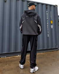 Man wearing Unisex Y2K Concept Panel Hoodie - Asphalt-Turbulance | Thumbnail Index: 2