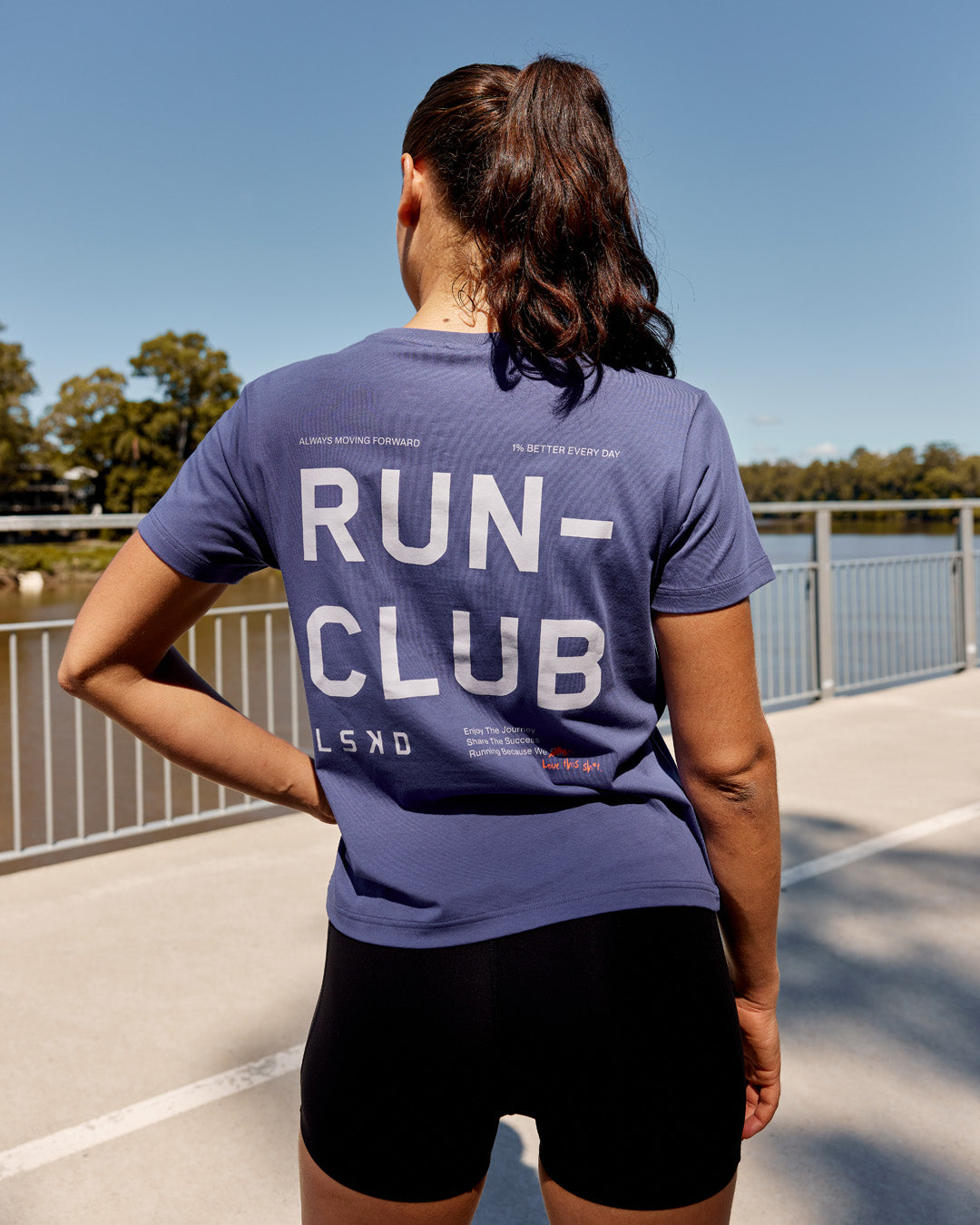 Woman wearing Love The Run FLXCotton Tee - Future Dusk-Galactic Lilac