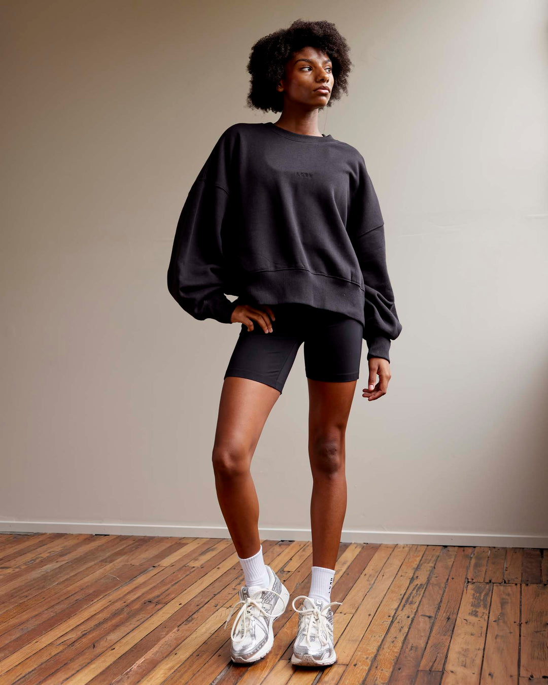Woman wearing MVP Oversized Sweater - Black-Black - view 2