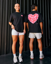 Duo wearing Love the Journey FLXCotton Oversized Tee - Black-Flame | Model:Both | Size:Duo | Thumbnail Index: 0