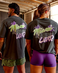 Duo wearing Miami Snatch FLXCotton Oversized Tee - Dark Storm-Marshmallow | Model:Both | Size:Duo | Thumbnail Index: 0