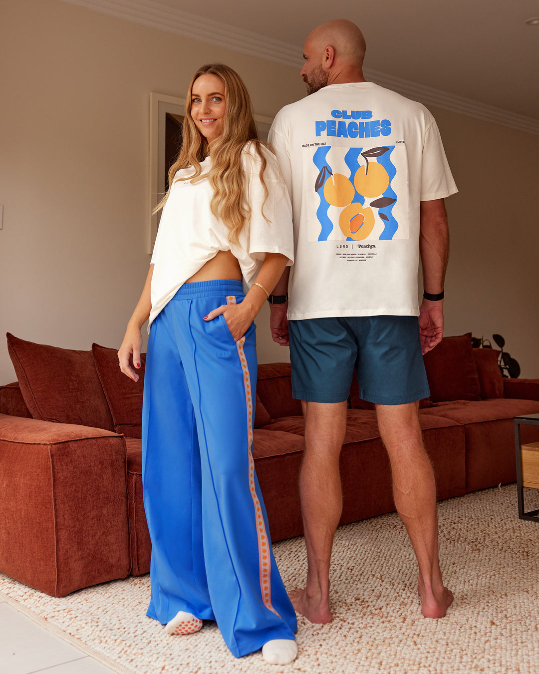 Duo wearing Peaches x LSKD Collection FLXCotton Oversize Tee - Off White | Model:Both | Size:Duo - view 1