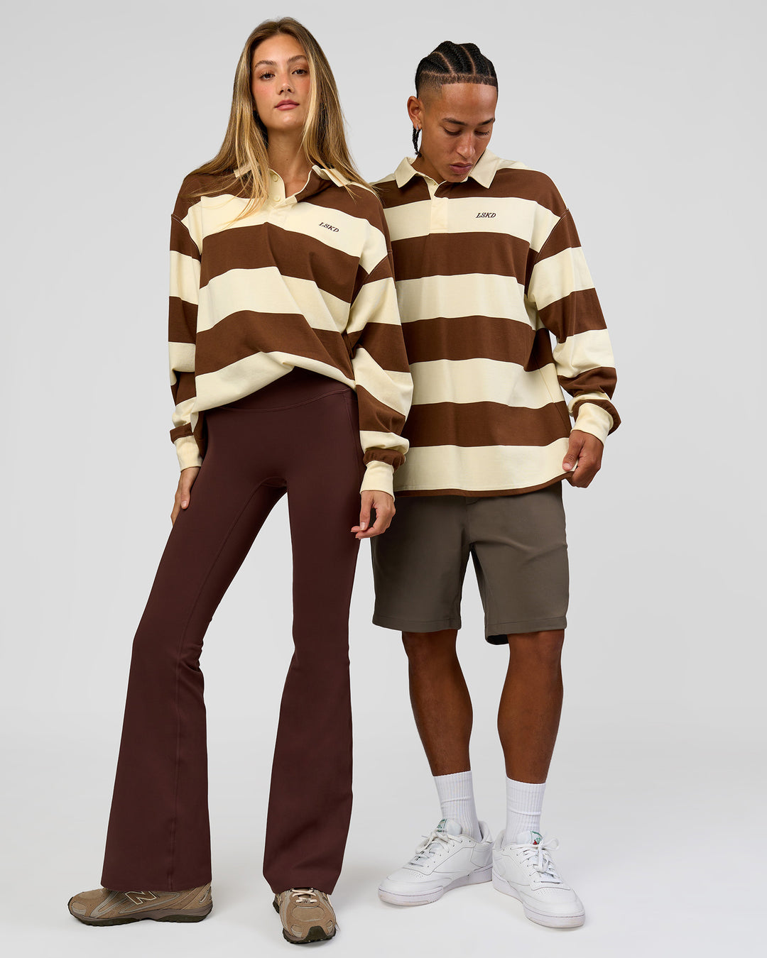Duo wearing Clubhouse Unisex Polo - Off White-Brown | Model:Both | Size:Duo - view 4