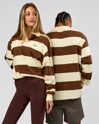 Duo wearing Clubhouse Unisex Polo - Off White-Brown | Model:Both | Size:Duo | Thumbnail Index: 1