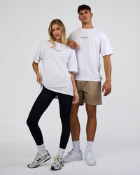 Duo wearing 1% Better Every Day EST FLXCotton Oversized Tee - White | Model:Both | Size:Duo | Thumbnail Index: 0
