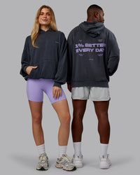 Duo wearing 1% Better Value Series Oversized Hoodie - Black-Violet Ray | Model:Both | Size:Duo | Thumbnail Index: 0