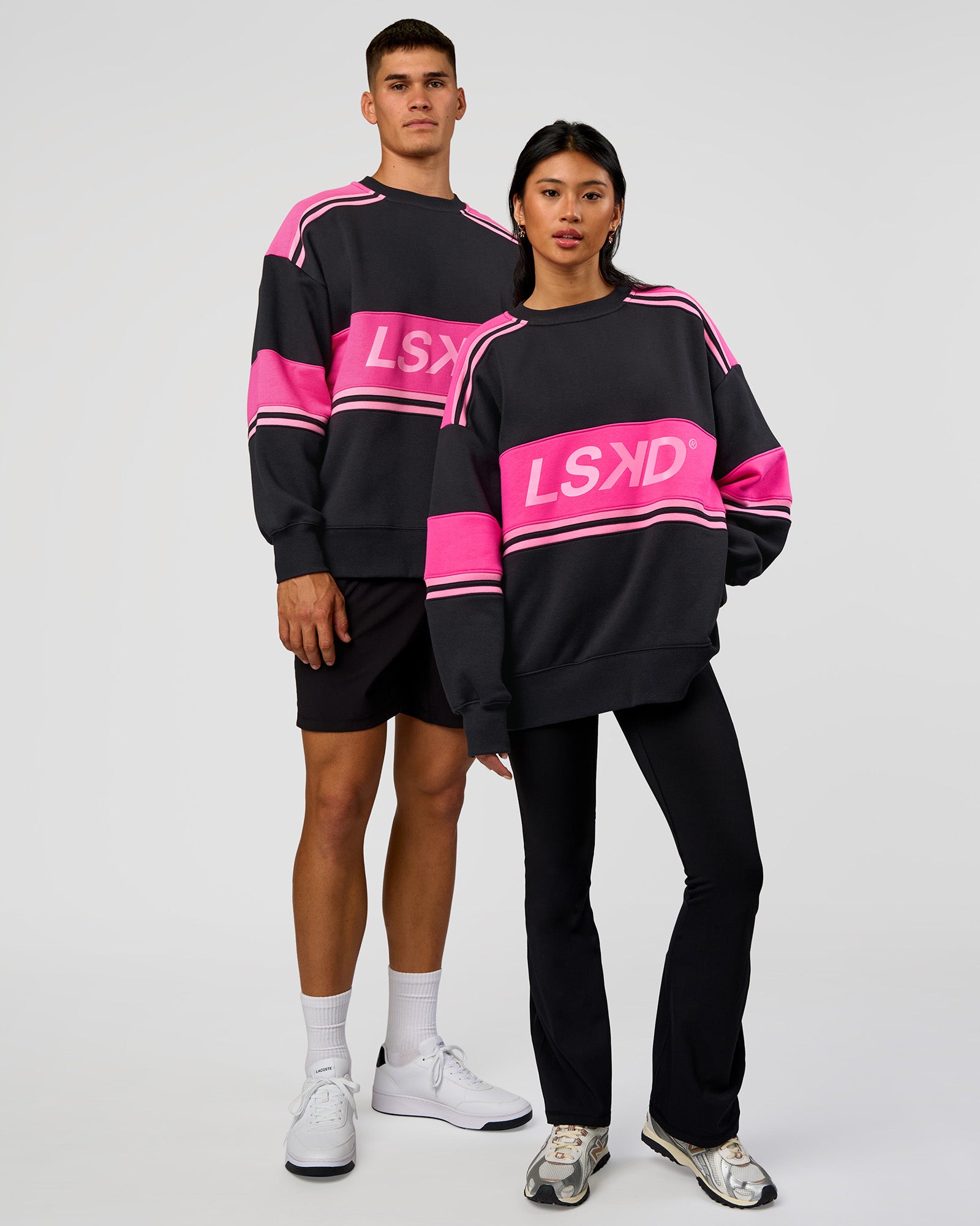 Duo wearing A-Team Sweater Oversize - Caviar-Ultra Pink-Candy Pink | Model:Both | Size:Duo