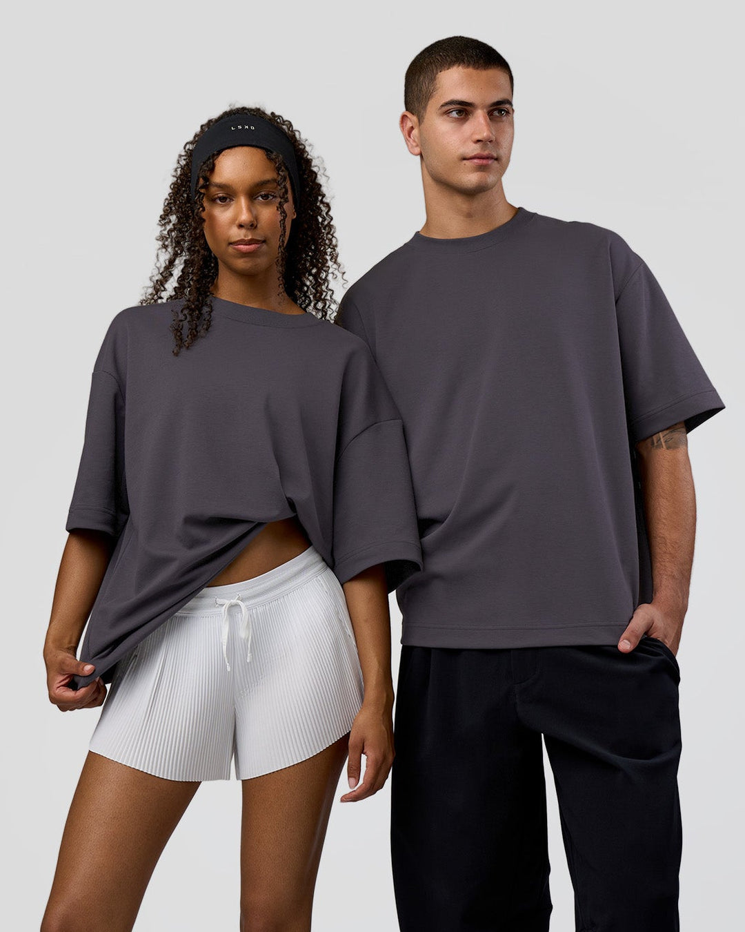Duo wearing AfterDark ZeroCrease Oversized Tee - Dark Storm | Model:Both | Size:Duo - view 1