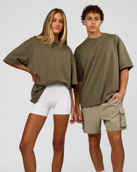 Duo wearing AfterDark ZeroCrease Oversized Tee - Walnut Grey | Model:Both | Size:Duo | Thumbnail Index: 0
