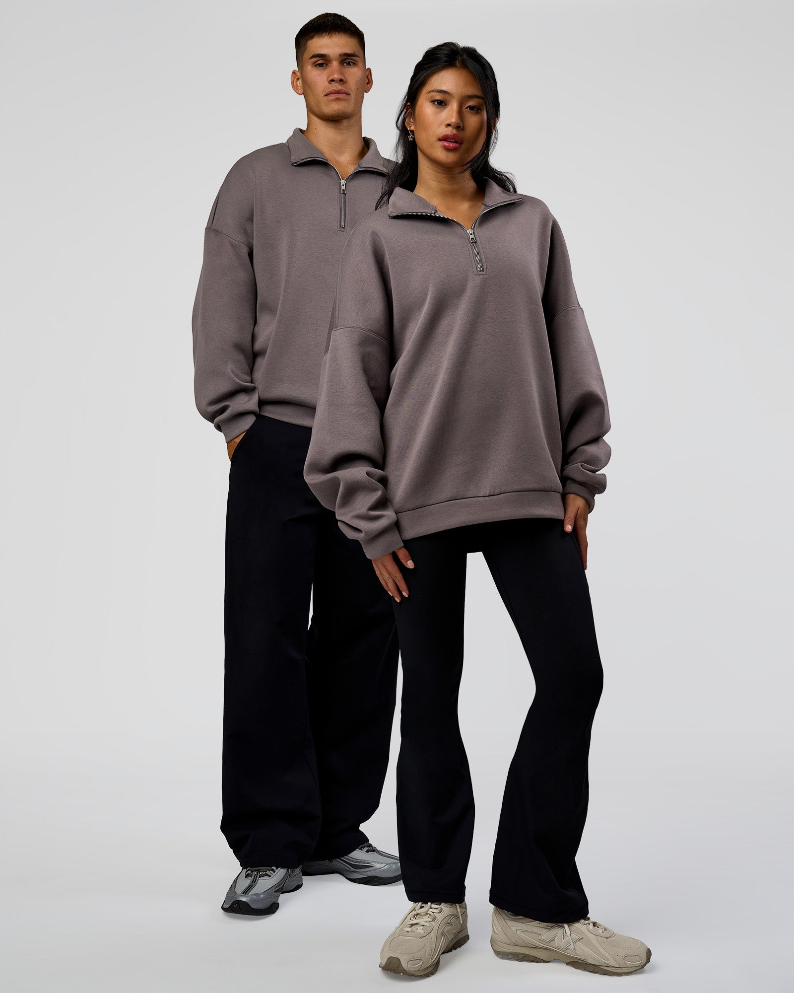 Duo wearing AfterDark ZeroCrease Quarter Zip - Duskstone | Model:Both | Size:Duo