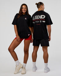 Duo wearing Archive FLXCotton Oversized Tee - Black-Scarlet | Model:Both | Size:Duo | Thumbnail Index: 0