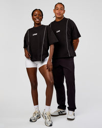 Duo wearing Axis Heavyweight Oversized Boxed Tee - Black-White | Model:Both | Size:Duo | Thumbnail Index: 0