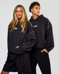 Duo wearing Axis Oversized Hoodie - Caviar-White | Model:Both | Size:Duo | Thumbnail Index: 0