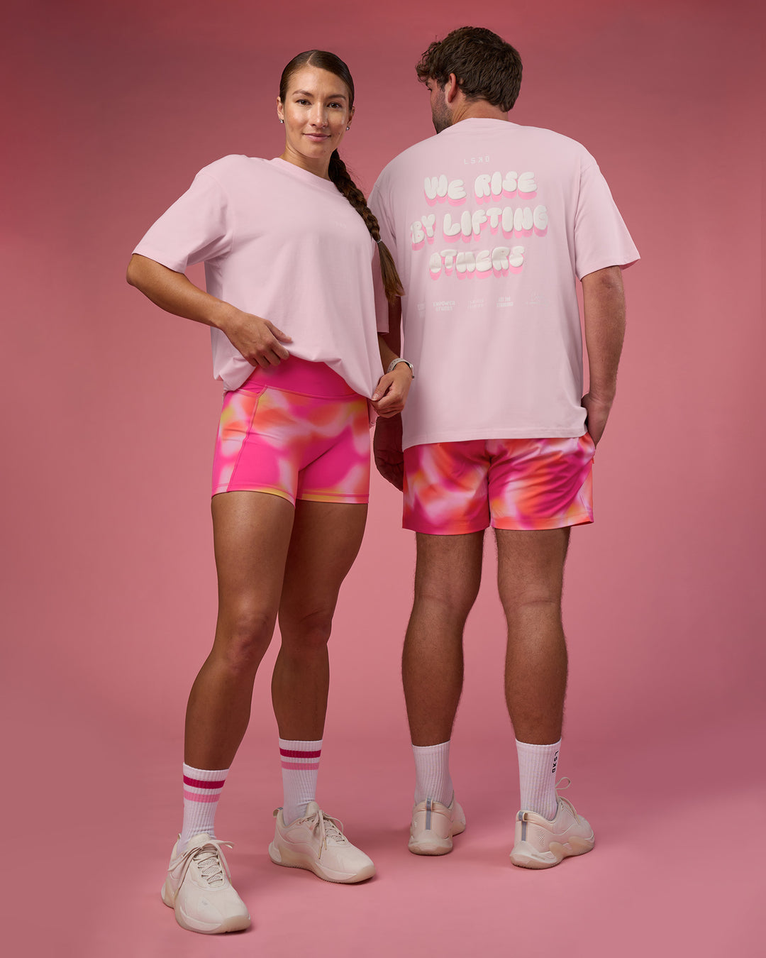 Duo wearing BCAM FLXCotton Oversized Tee - Marshmallow-White | Model:Both | Size:Duo - view 7