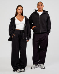 Duo wearing Base Zip Through Oversized Hoodie - Black | Model:Both | Size:Duo | Thumbnail Index: 2