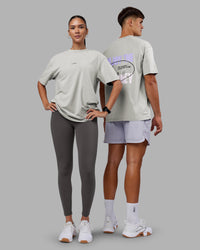 Duo wearing Be Yourself FLXCotton Tee Oversize - Circular Grey Washed-Violet | Model:Both | Size:Duo | Thumbnail Index: 0