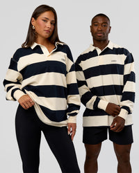 Duo wearing Clubhouse Unisex Rugby Polo - Future Navy-Off White | Model:Both | Size:Duo | Thumbnail Index: 0