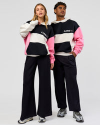 Duo wearing Deconstructed Fleece Hoodie - Caviar-Candy Pink-Grey Marl | Model:Both | Size:Duo | Thumbnail Index: 0