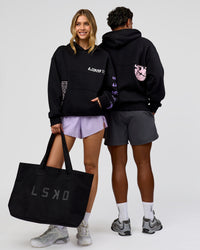 Duo wearing Deconstructed Fleece Hoodie - Caviar-Marshmallow-Pale Lilac | Model:Both | Size:Duo | Thumbnail Index: 0