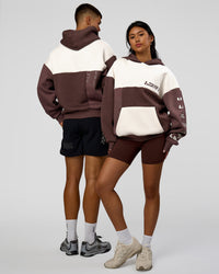 Duo wearing Deconstructed Fleece Hoodie - Off White-Cocoa Powder-Choc | Model:Both | Size:Duo | Thumbnail Index: 0
