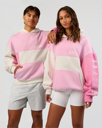 Duo wearing Deconstructed Fleece Hoodie - Off White-Marshmallow-Pink | Model:Both | Size:Duo | Thumbnail Index: 0