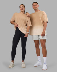 Duo wearing Faded Heavyweight Oversized Tee - Warm Smoke-White | Model:Both | Size:Duo | Thumbnail Index: 0