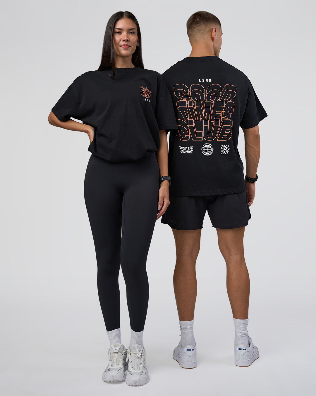 Duo wearing GTC Heavyweight Oversized Tee - Black-Cantaloupe | Model:Both | Size:Duo - view 1