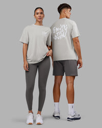 Duo wearing Inferno Journey FLXCotton Oversized Tee - Digital Mist Washed-White | Model:Both | Size:Duo | Thumbnail Index: 0