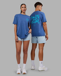 Duo wearing Inferno Journey FLXCotton Oversized Tee - Midnight Blue Washed-Blue | Model:Both | Size:Duo | Thumbnail Index: 0