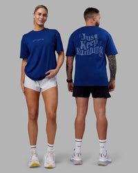 Duo wearing Just Run FLXCotton Oversized Tee - Midnight Blue-Light Blue | Model:Both | Size:Duo | Thumbnail Index: 1