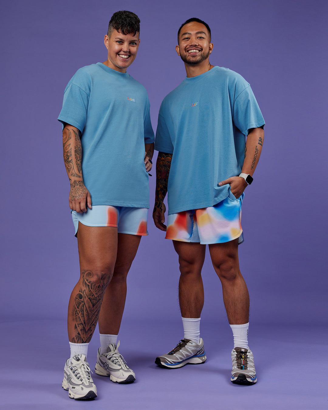 Duo wearing Lift 6" Short - Rainbow Shade Print | Model:Both | Size:Duo - view 2