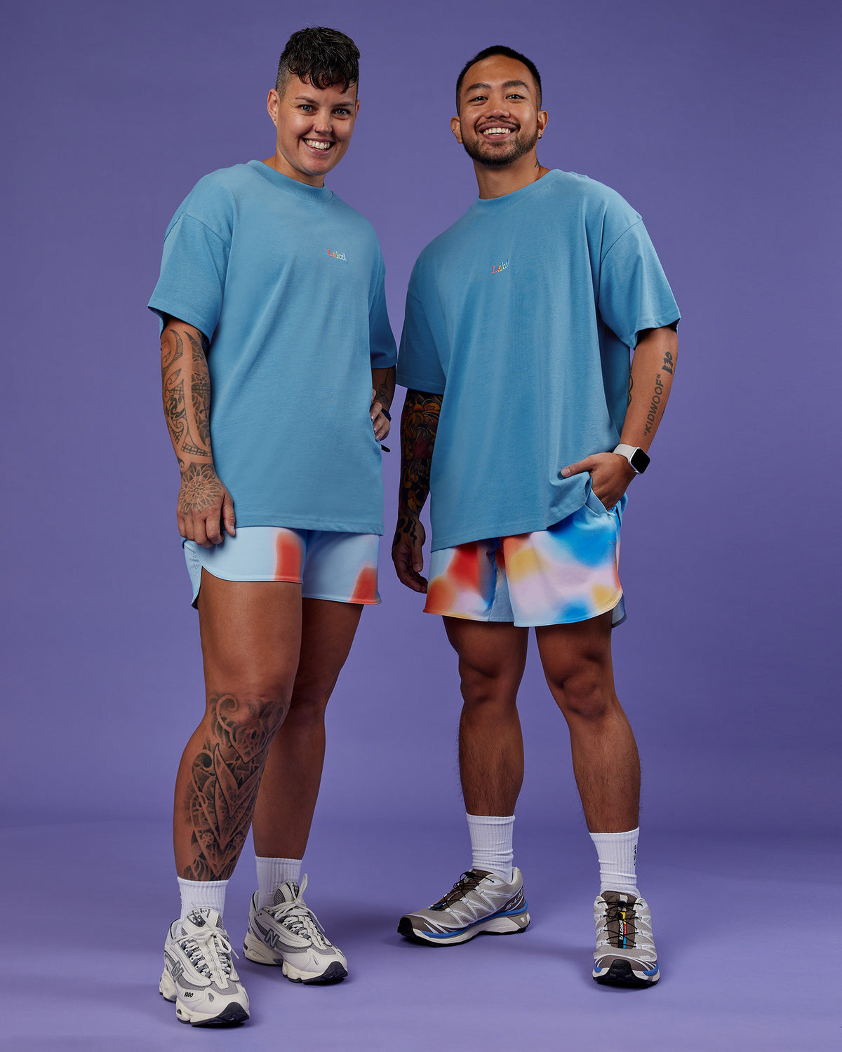 Duo wearing Lift 6" Short - Rainbow Shade Print | Model:Both | Size:Duo