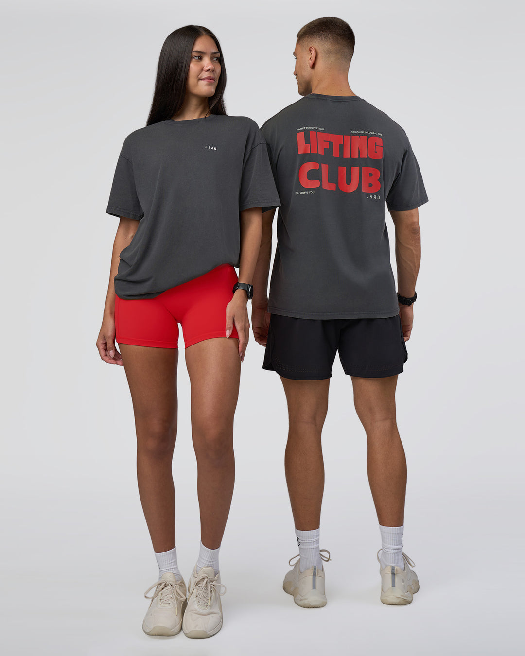 Duo wearing Lifting FLXCotton Oversized Tee - Black Washed-Flame | Model:Both | Size:Duo - view 1