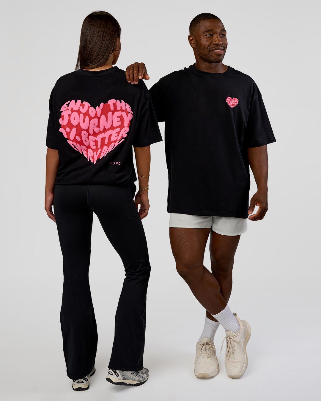 Duo wearing Love the Journey FLXCotton Oversized Tee - Black-Flame | Model:Both | Size:Duo - view 6