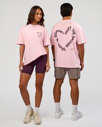 Duo wearing Love The Process FLXCotton Oversize Tee - Marshmallow-Midnight Plum | Model:Both | Size:Duo | Thumbnail Index: 0