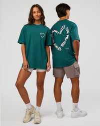 Duo wearingLove The Process FLXCotton Oversize Tee - Transformative Teal-Marshmallow | Model:Both | Size:Duo | Thumbnail Index: 0