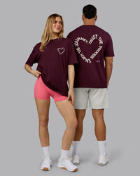 Duo wearing Love The Process FLXCotton Oversize Tee - Cherry Lacquer-Shale Beige | Model:Both | Size:Duo | Thumbnail Index: 0