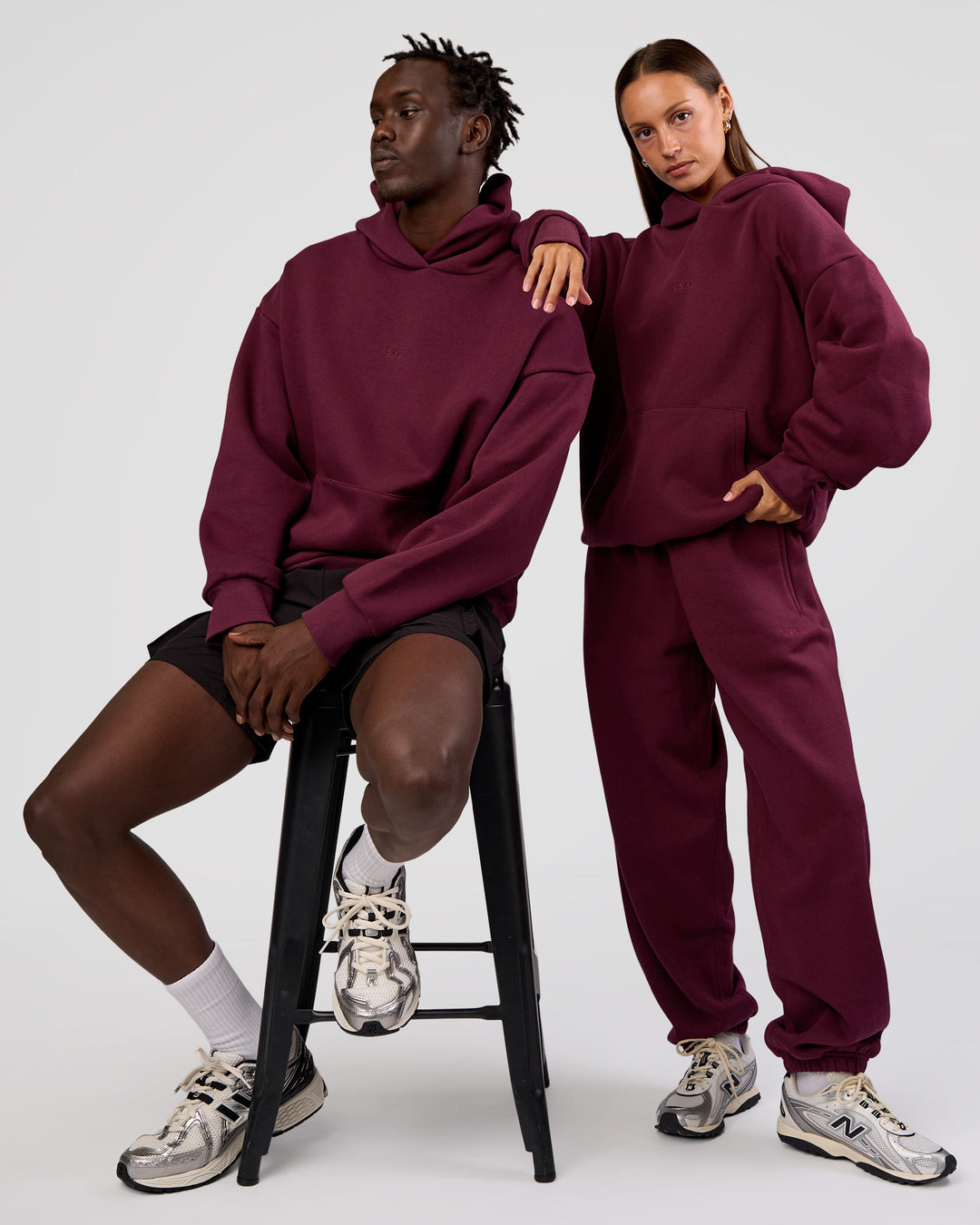 Duo wearing MVP Oversized Hoodie - Cherry Lacquer | Model:Both | Size:Duo - view 1