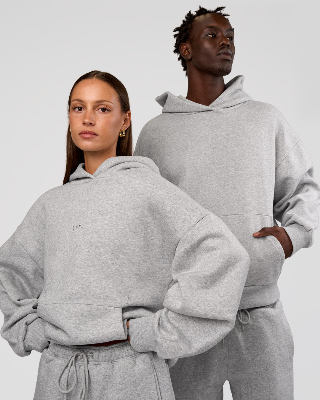 Duo wearing MVP Oversized Hoodie - Light Grey Marl | Model:Both | Size:Duo - view 1