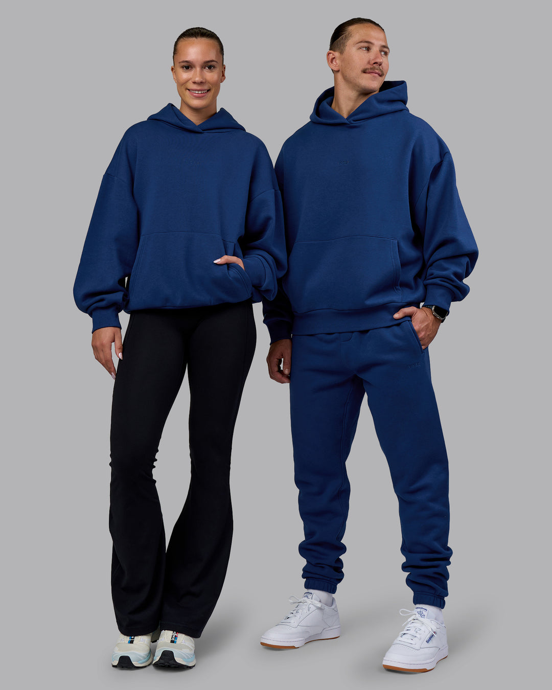 Duo wearing MVP Oversized Hoodie - Midnight Blue | Model:Both | Size:Duo - view 1