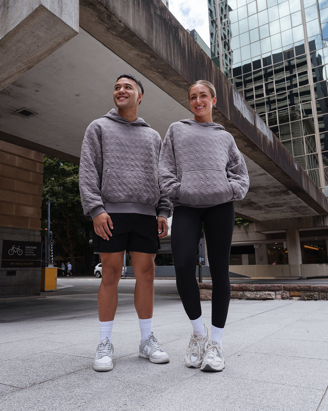 Duo wearing MVP Quilted Oversized Hoodie - Storm Front-Geometric | Model:Duo | Size:Duo - view 6