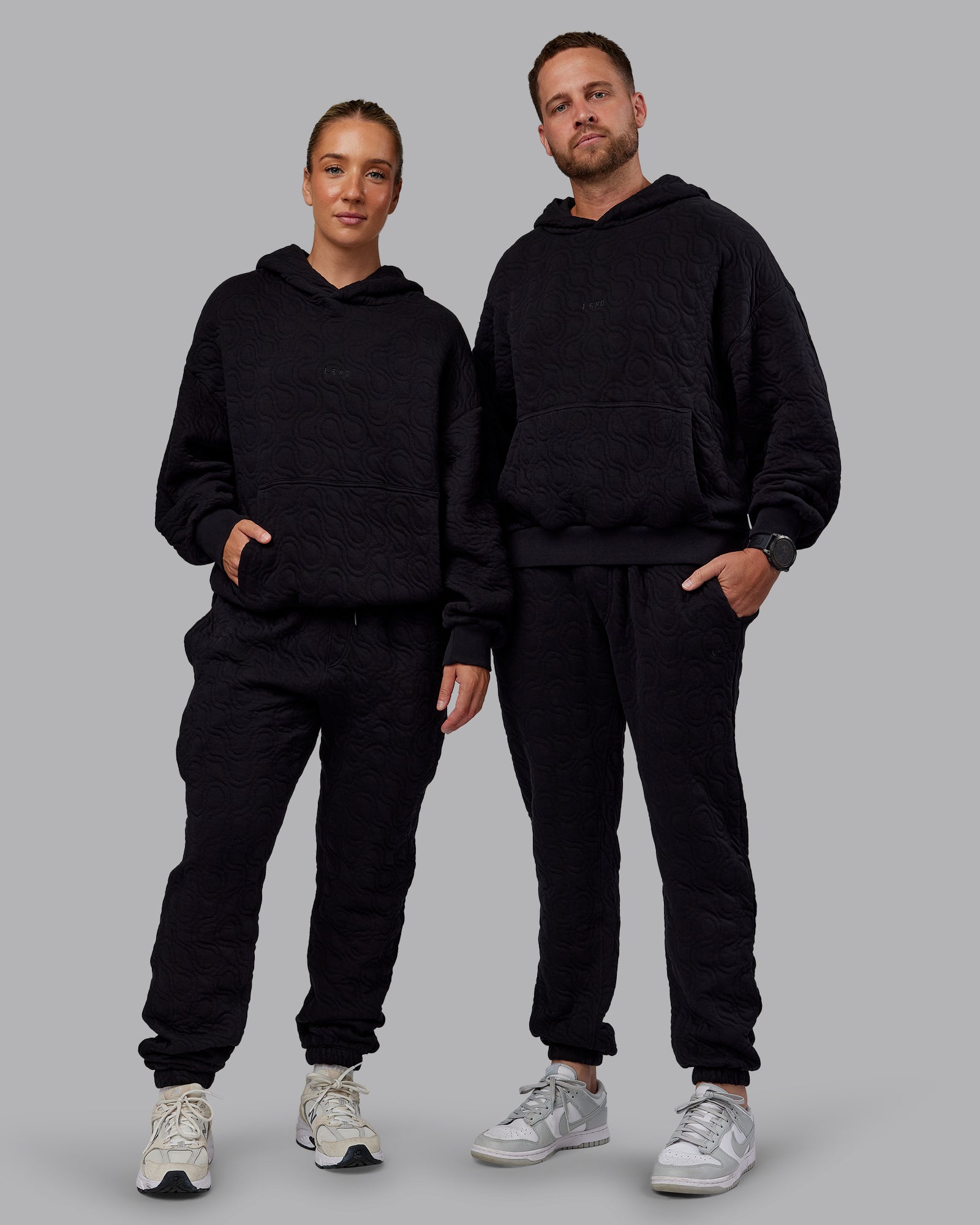 Duo wearing MVP Quilted Track Pant - Black-Geometric | Model:Duo | SIze:Duo