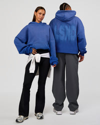 Duo wearing Memory In Motion Ultra Heavyweight Washed Hoodie - Electric Indigo Washed | Model:Both | Size:Duo | Thumbnail Index: 0