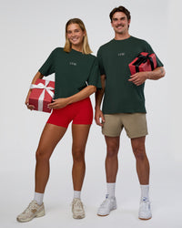 Duo wearing Merry Journey FLXCotton Oversized Tee - Vital Green-White | Model:Both | Size:Duo | Thumbnail Index: 5