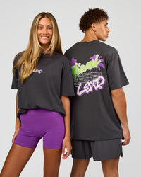 Duo wearing Miami Snatch FLXCotton Oversized Tee - Dark Storm-Marshmallow | Model:Both | Size:Duo | Thumbnail Index: 7
