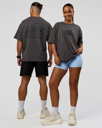 Duo wearing Move Fast Heavyweight Oversized Tee - Dark Storm Washed | Model:Both | Size:Duo | Thumbnail Index: 0
