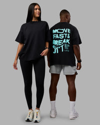 Duo wearing Move Fast Washed Heavyweight Tee Oversize - Black-Island Paradise | Model:Both | Size:Duo | Thumbnail Index: 0
