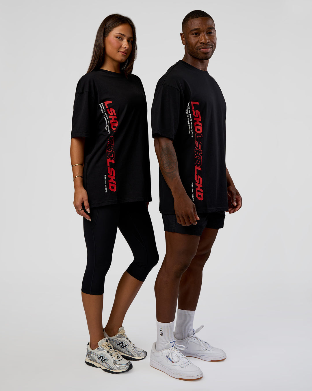Duo wearing Nothing Is Impossible FLXCotton Oversized Tee - Black-Flame | Model:Both | SIze:Duo - view 1
