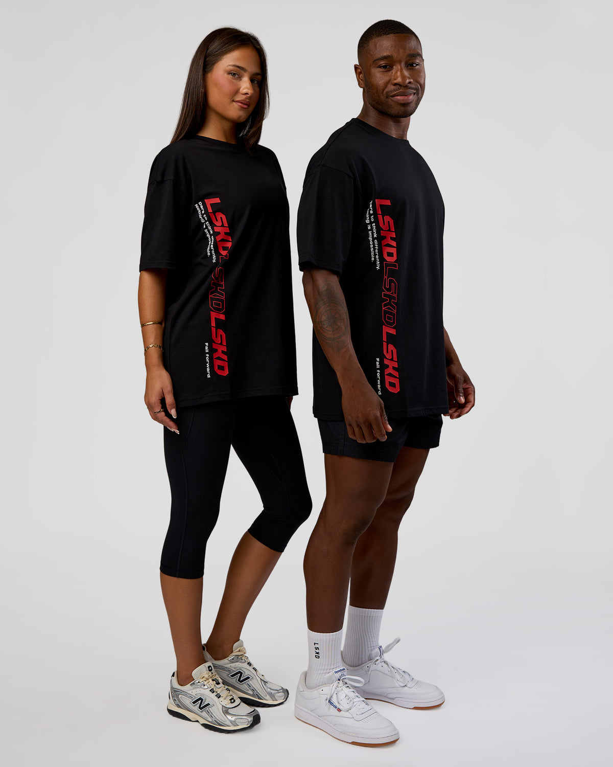 Duo wearing Nothing Is Impossible FLXCotton Oversized Tee - Black-Flame | Model:Both | SIze:Duo